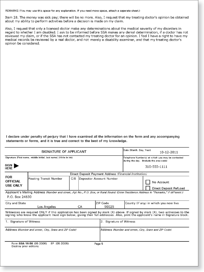 Application For Disability Insurance Benefits Page 5