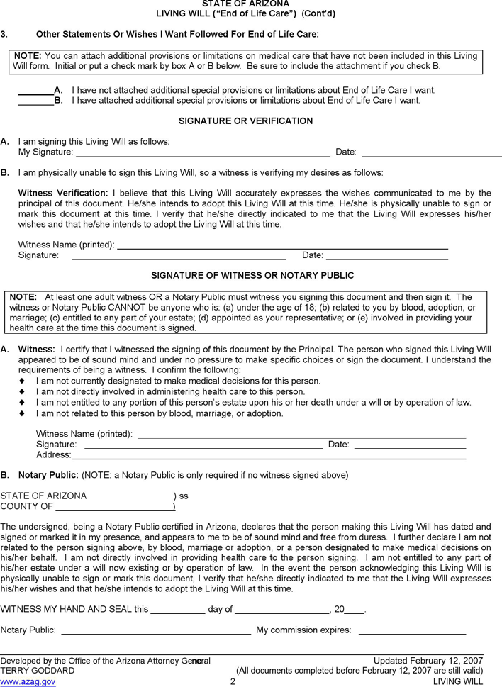 Arizona Advance Health Care Directive Form 2 Page 6