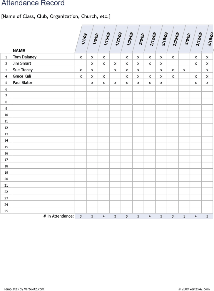 Free Attendance Record Template - xls | 40KB | 6 Page(s)