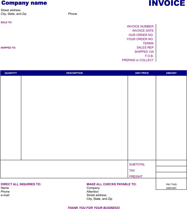 microsoft simple invoice template page