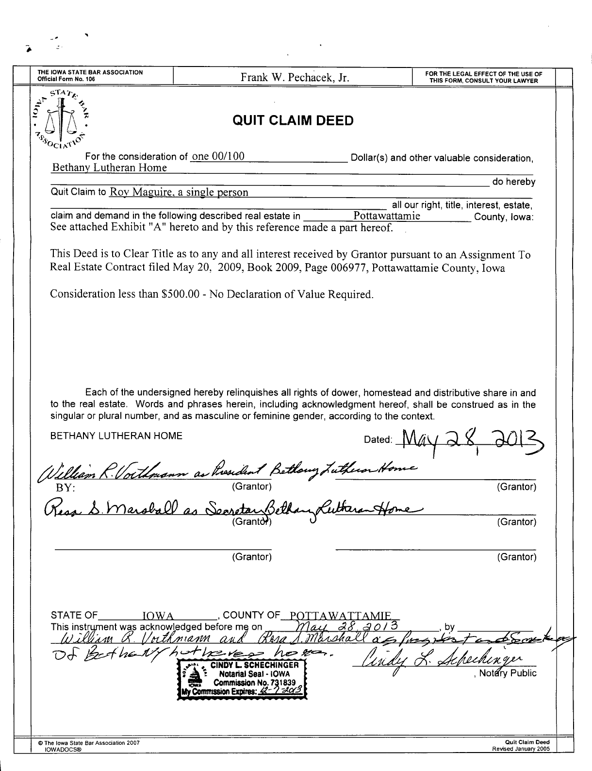 Free Iowa Quitclaim Deed Sample PDF 184KB 3 Page(s) Page 2