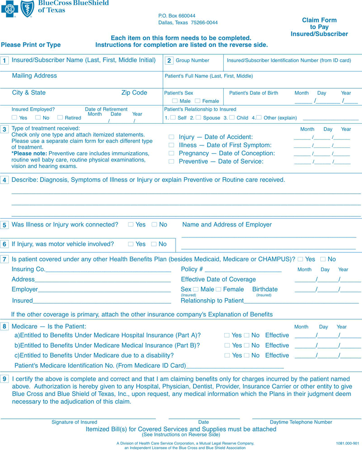 Free Blue Cross Blue Shield Association Medical Claim Form Pdf 26kb 2 Pages 3147