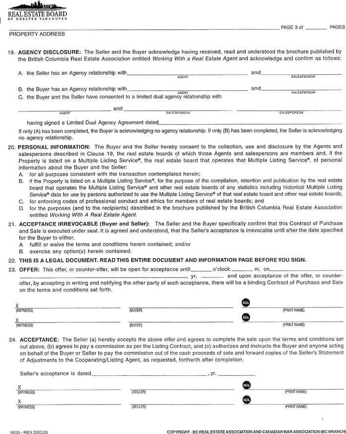 British Columbia Contract of Purchase and Sale Form 1 Page 3