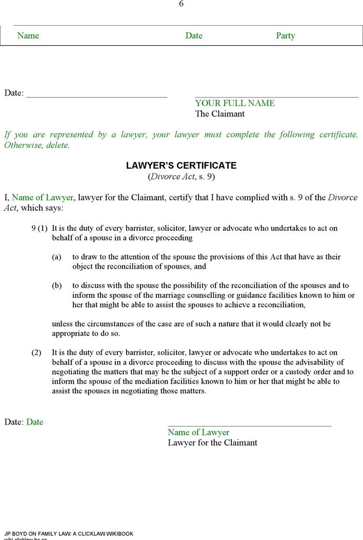 British Columbia Notice of Family Claim Form Page 6
