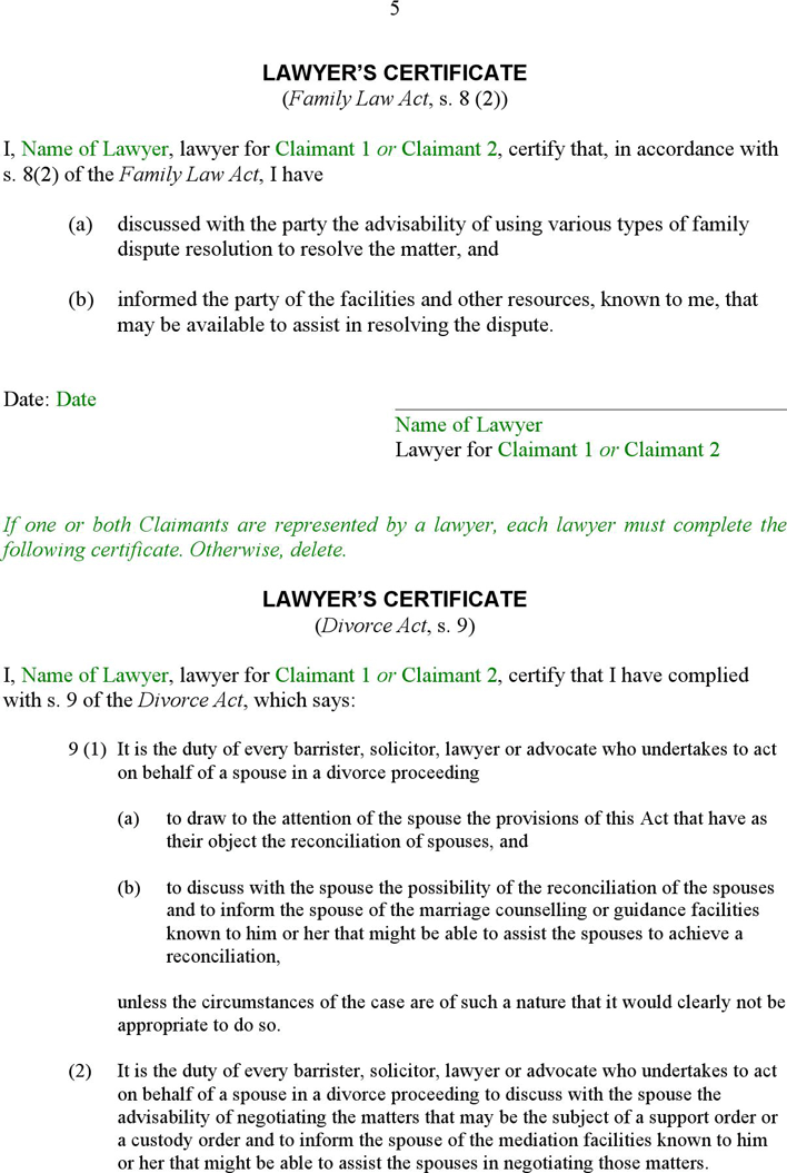 British Columbia Notice of Joint Family Claim Form Page 5
