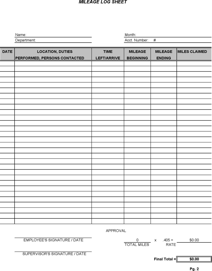Business Mileage Tracking Log Page 2