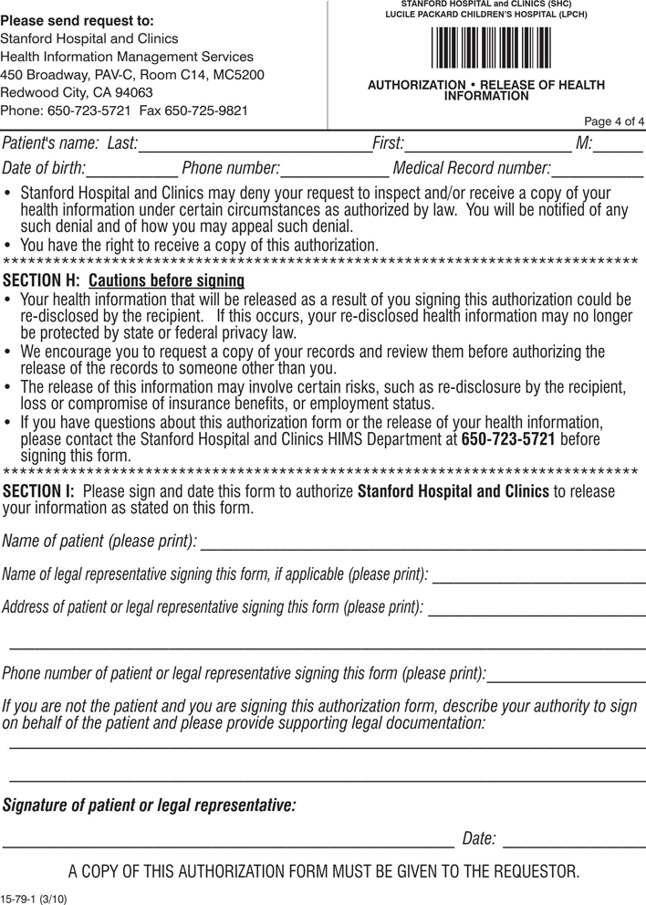 California Authorization For Release of Health Information Page 4