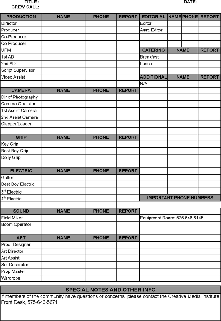 Call Sheet Template 1 Page 2