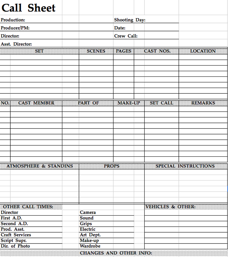 Free Call Sheet Template xls 7KB 1 Page(s)