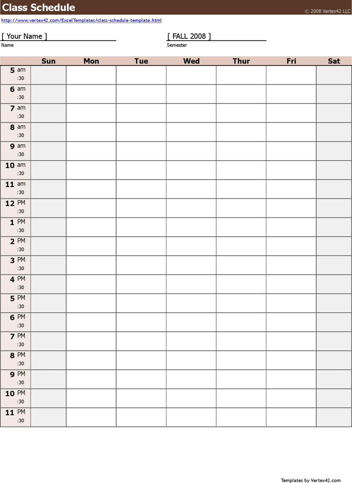 Class Schedule Template 2 Page 5