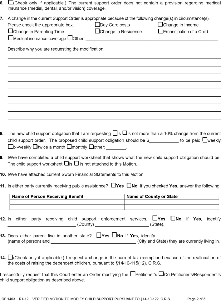 Colorado Child Custody Form Page 2