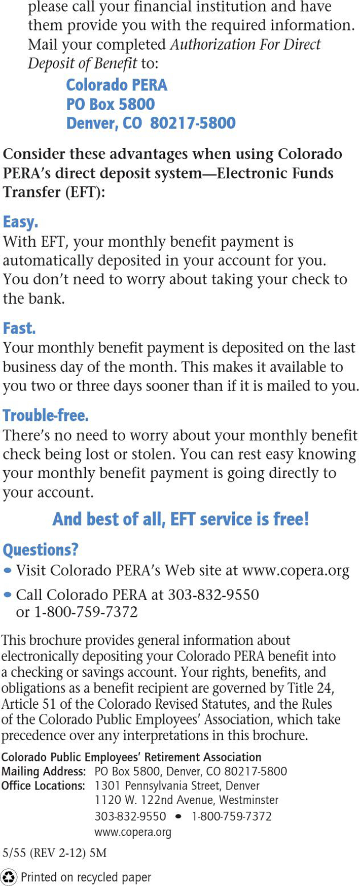 Colorado Direct Deposit Form 2 Page 3