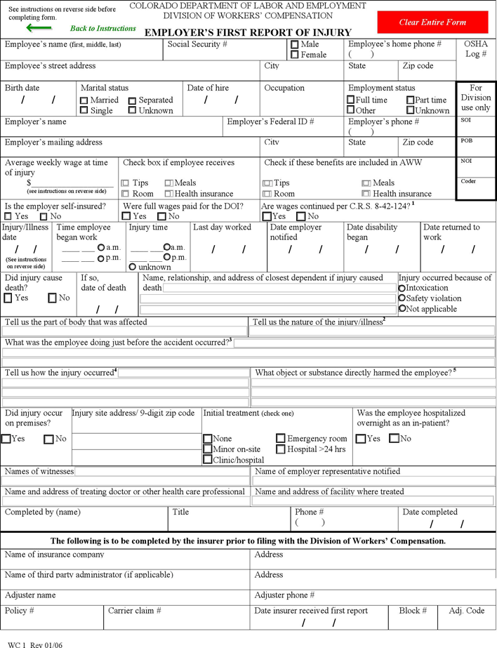 Colorado First Report of Injury Form Page 4