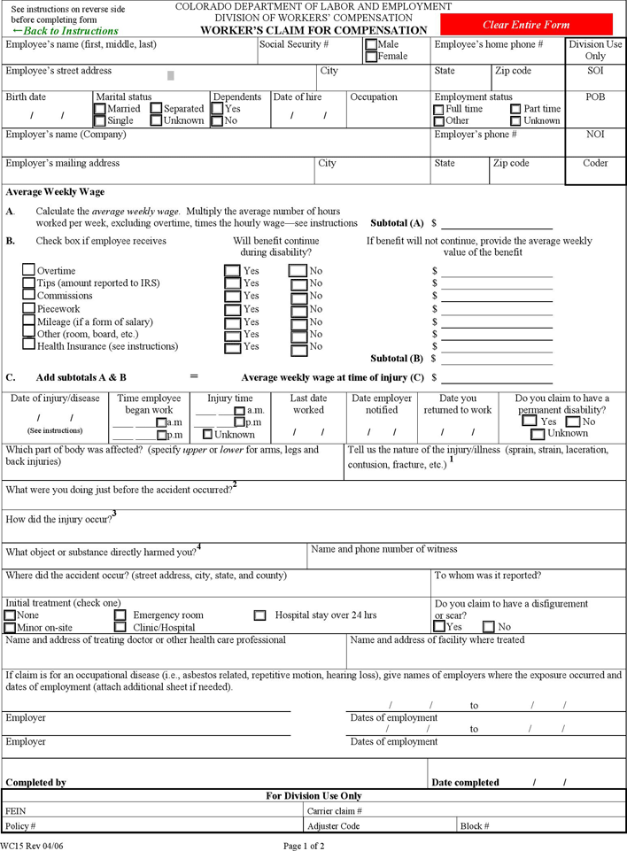 Colorado Workers' Claim For Compensation Form Page 3