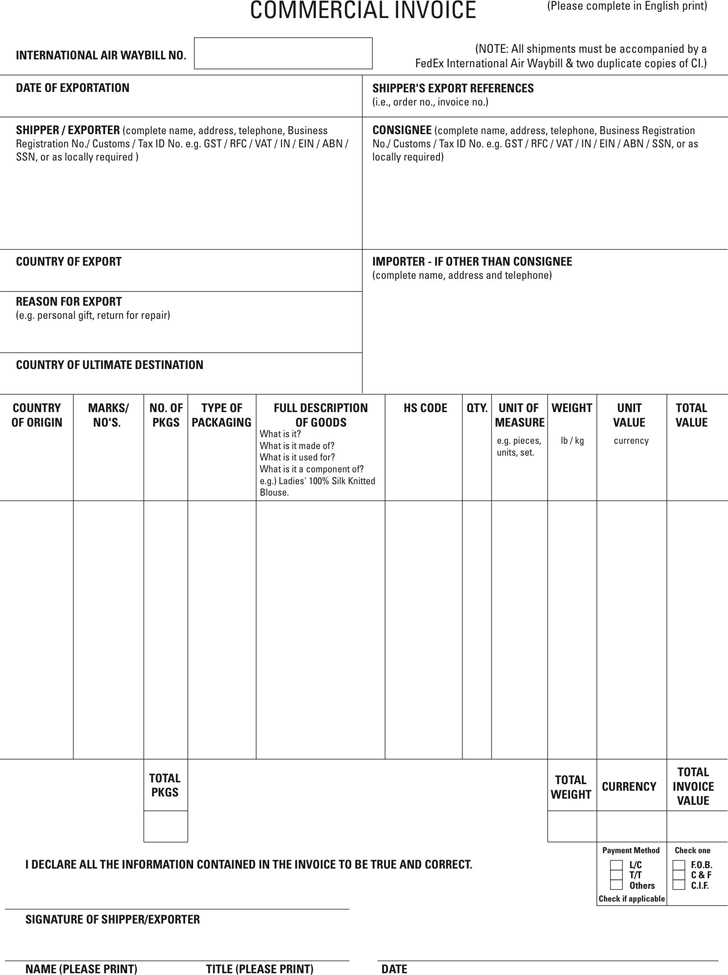 commercial invoice template fedex