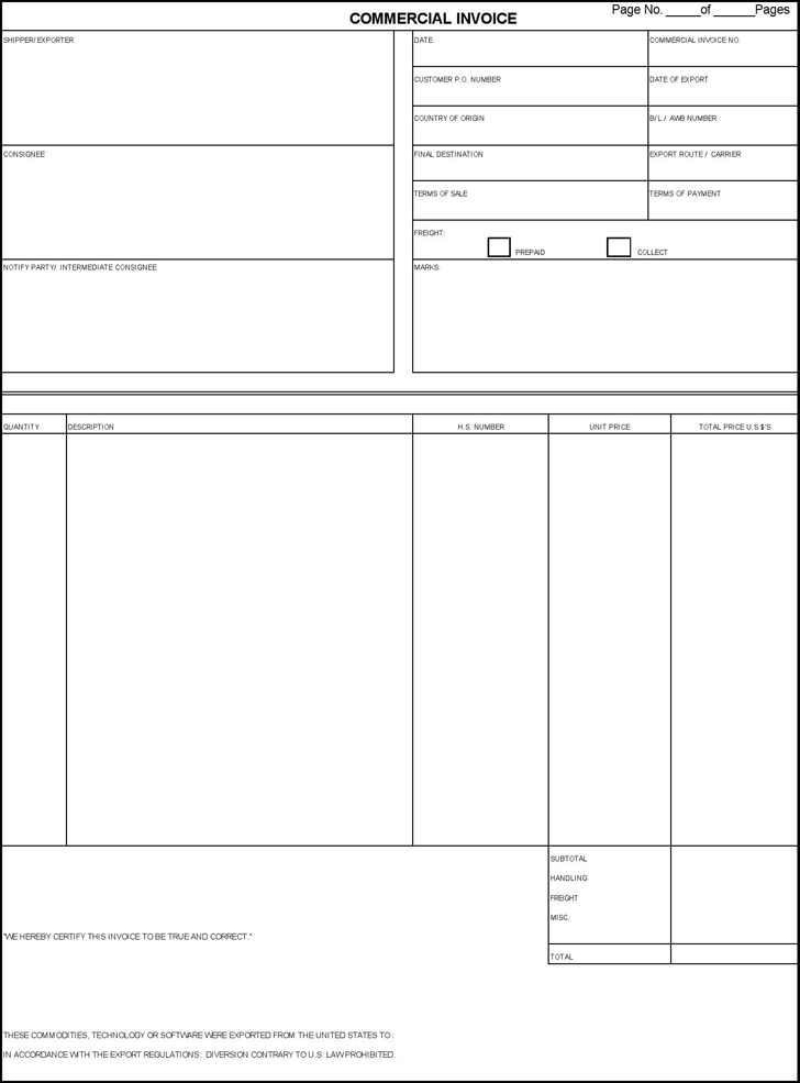 Free Commercial Invoice Template PRINTABLE TEMPLATES