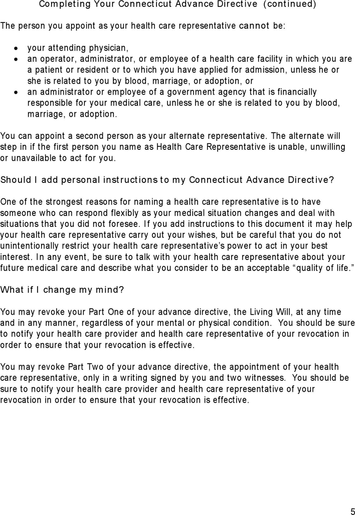 Connecticut Advance Health Care Directive Form 2 Page 5