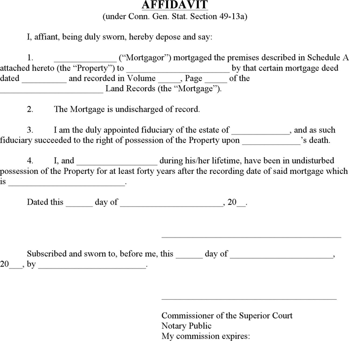 Connecticut Affidavit (Fiduciary for Deceased Mortgagor) Form Page 4