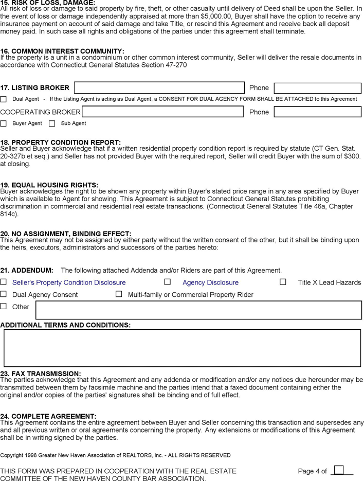 Connecticut Real Estate Purchase and Sale Agreement Form Page 4