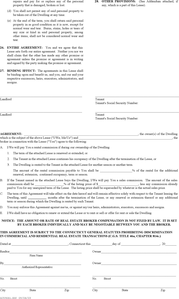 Connecticut Realtor Association Residential Lease Agreement Page 4