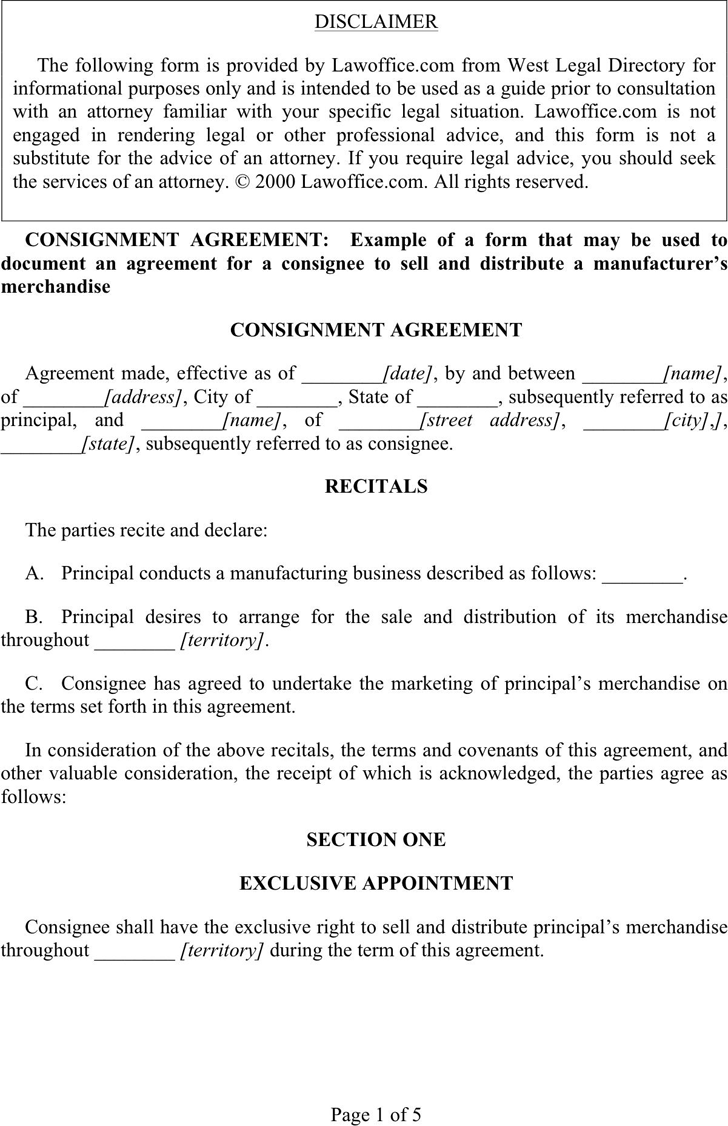 Free Printable Consignment Agreement Forms