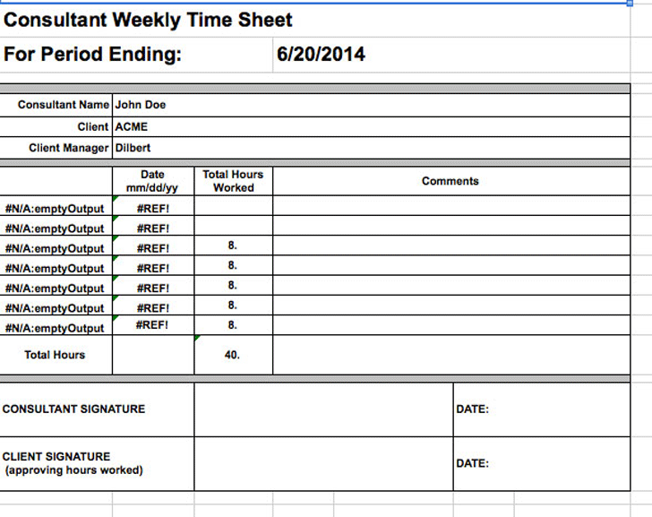 Free Consultant Weekly Time Sheet Xlsx 14KB 4 Page s 