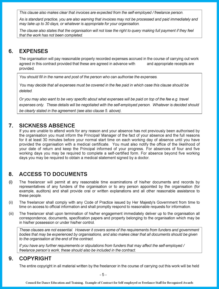 Contract for Self-Employed or Freelance Staff Guidelines Page 5