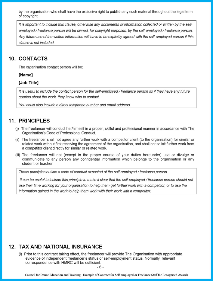 Contract for Self-Employed or Freelance Staff Guidelines Page 6