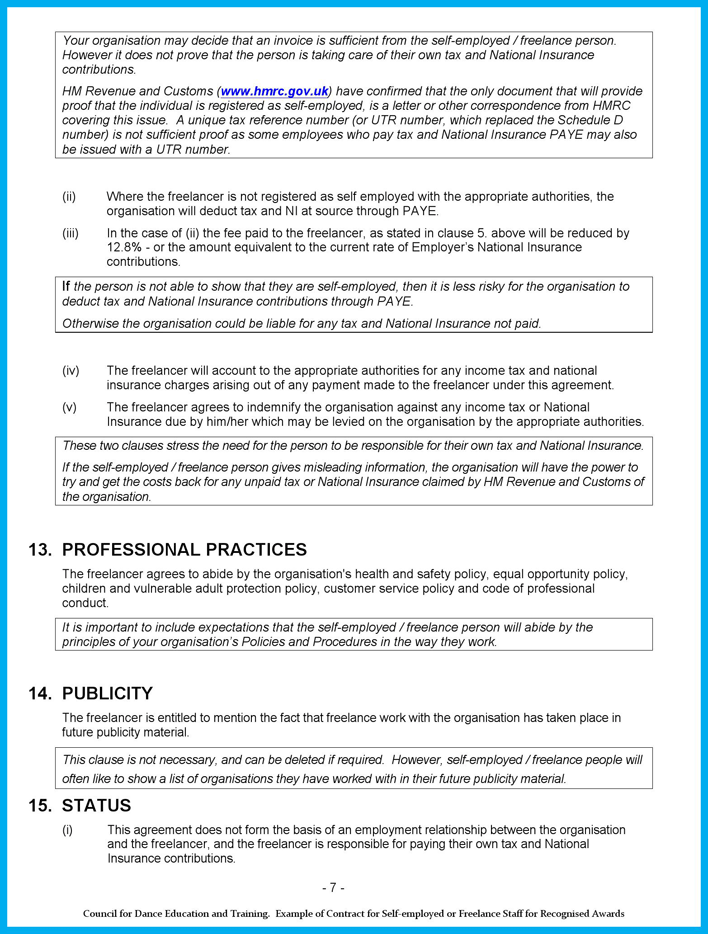 Contract for Self-Employed or Freelance Staff Guidelines Page 7