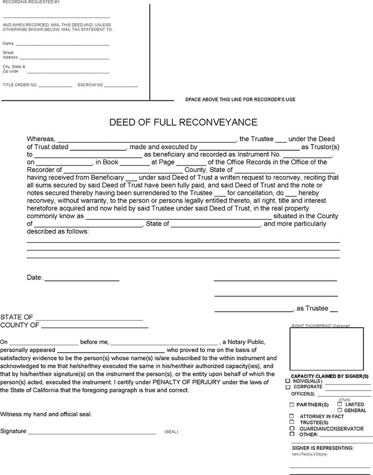 Deed of Full Reconveyance Form