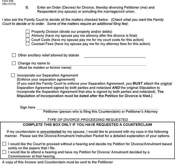 Delaware Answer to Petition for Divorce/Annulment Form Page 5