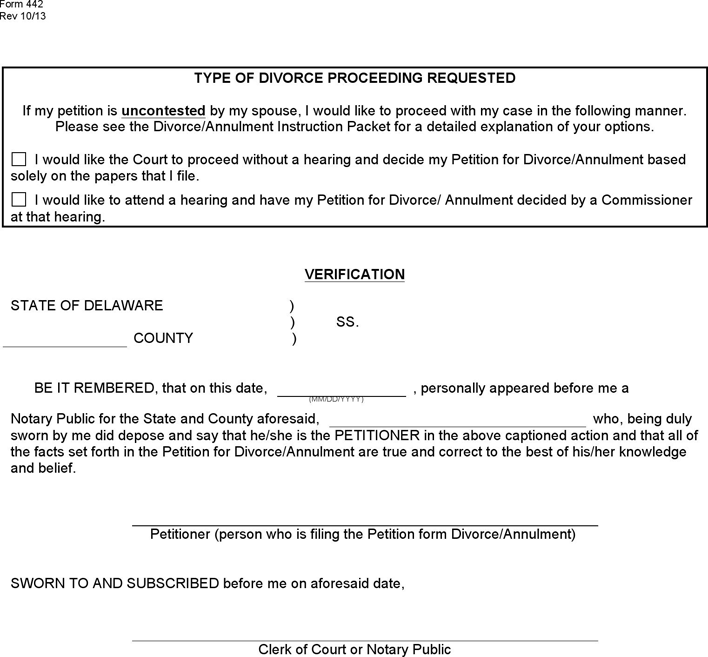 Delaware Petition for Divorce/Annulment Form Page 6