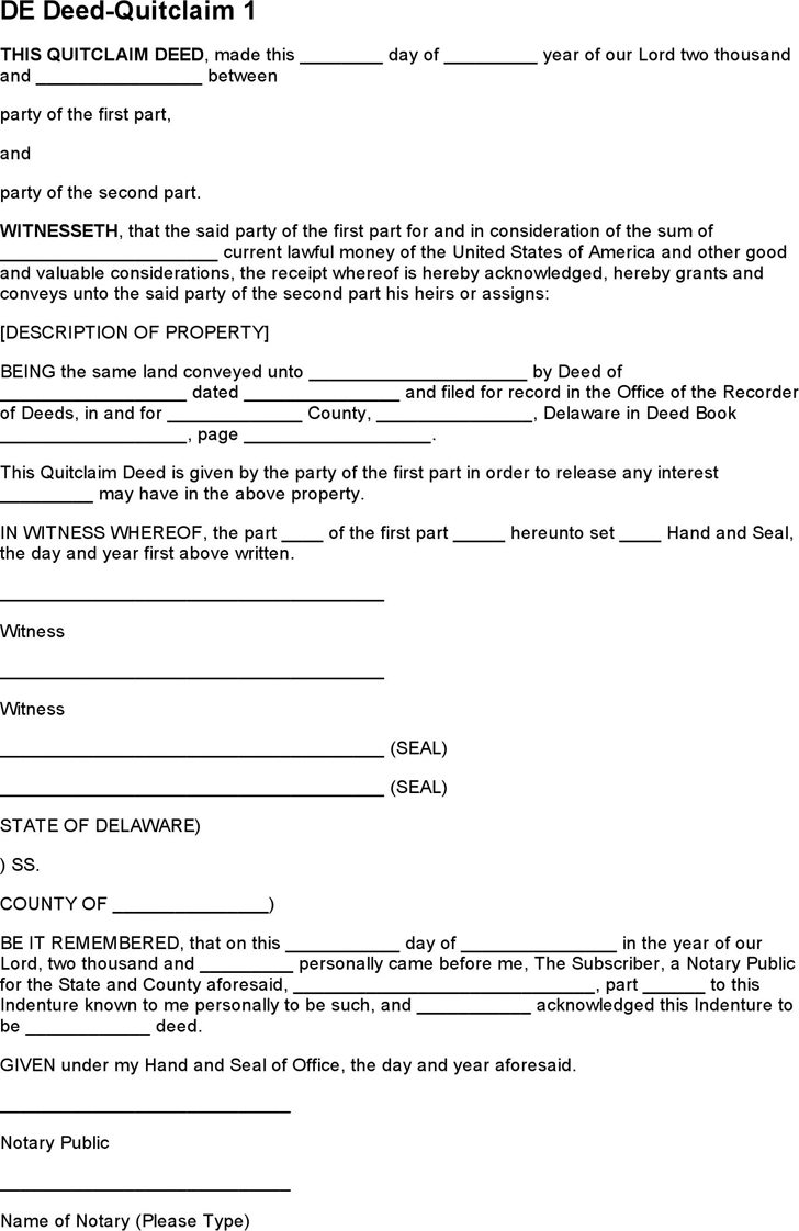 Free Delaware Quitclaim Deed Form - PDF | 64KB | 2 Page(s)