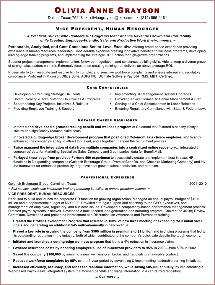 Free Executive Resume Sample For HR VP doc 72KB 2 Page(s)