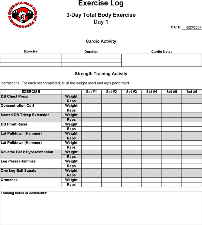 Exercise Log (3-Day) Page 2