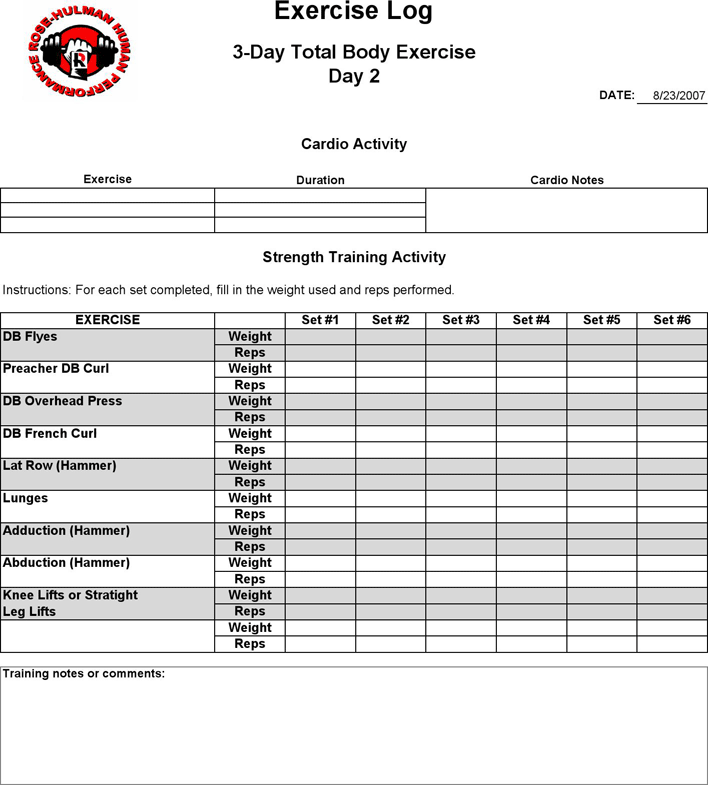 Exercise Log (3-Day) Page 4