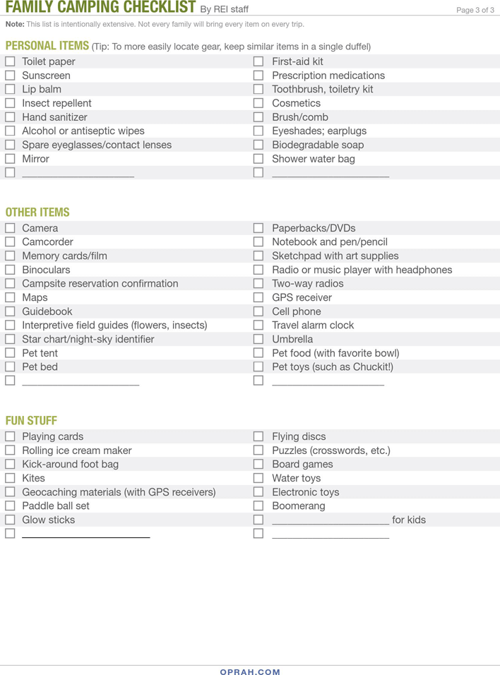 Family Camping Checklist Page 3