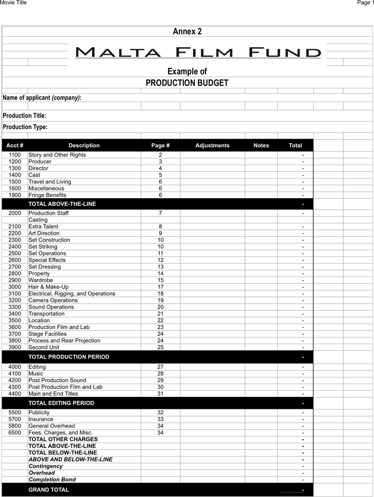 Film Budget Template Template Free Download Speedy Template