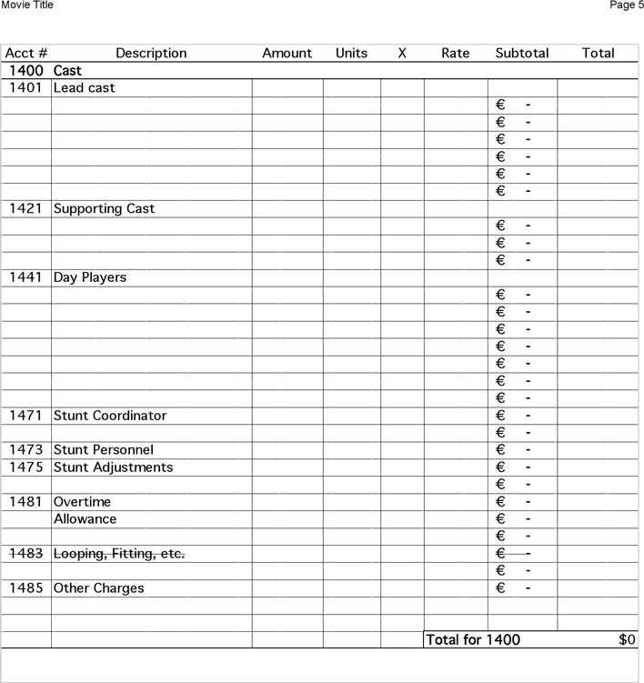 Film Budget Template 1 Page 5