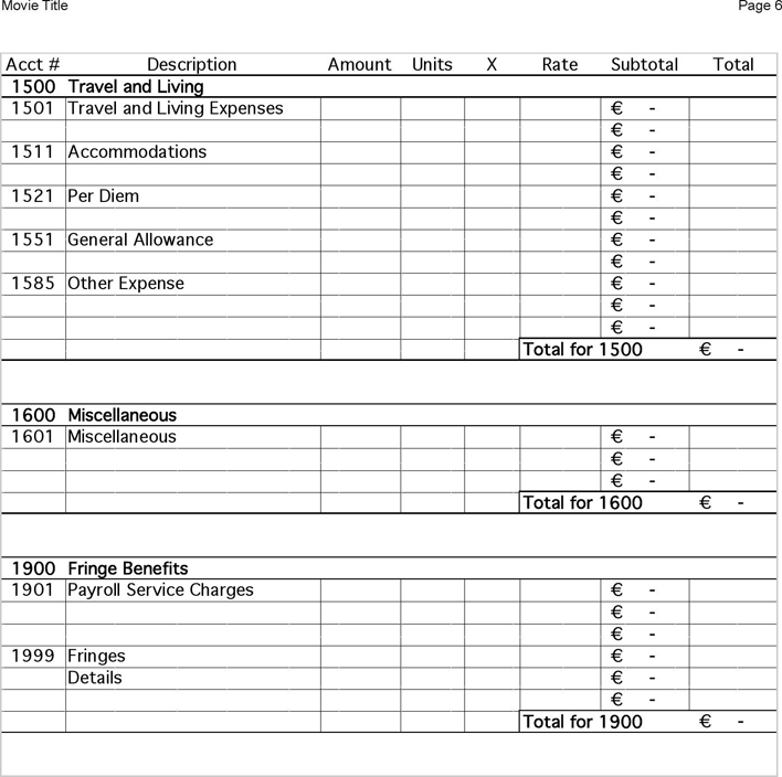 Film Budget Template 1 Page 6