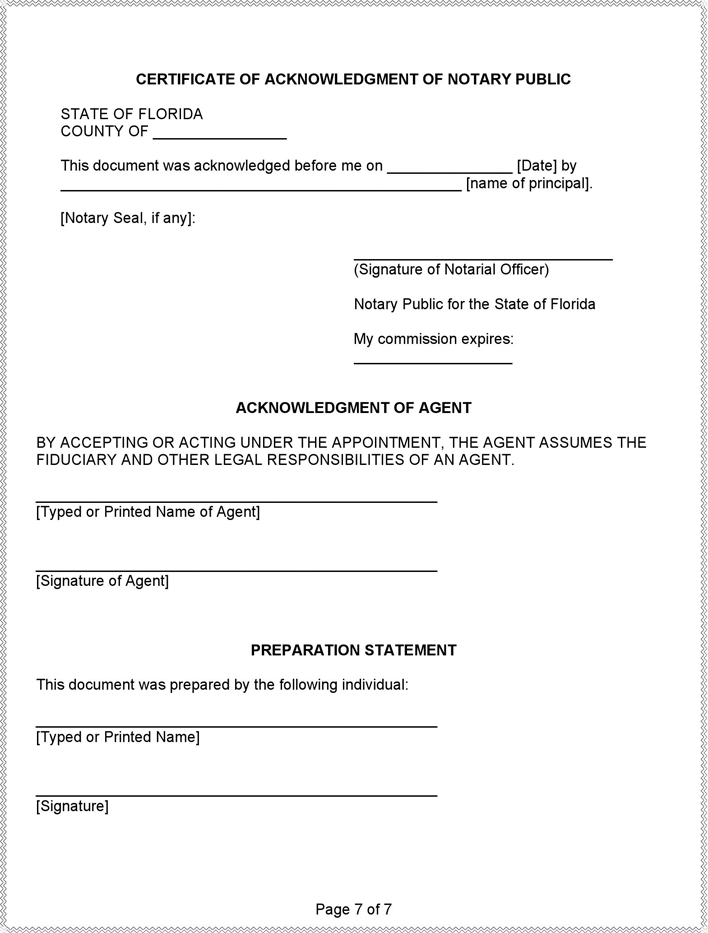 Florida General Durable Power of Attorney Form Page 7