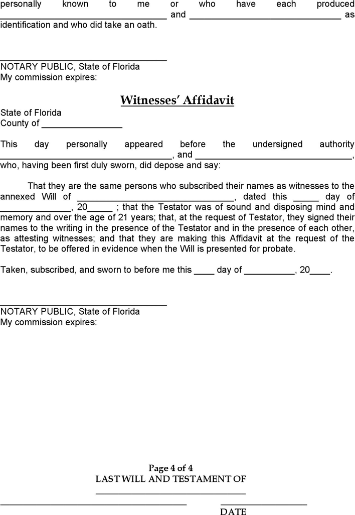 Florida Last Will And Testament Form Page 4