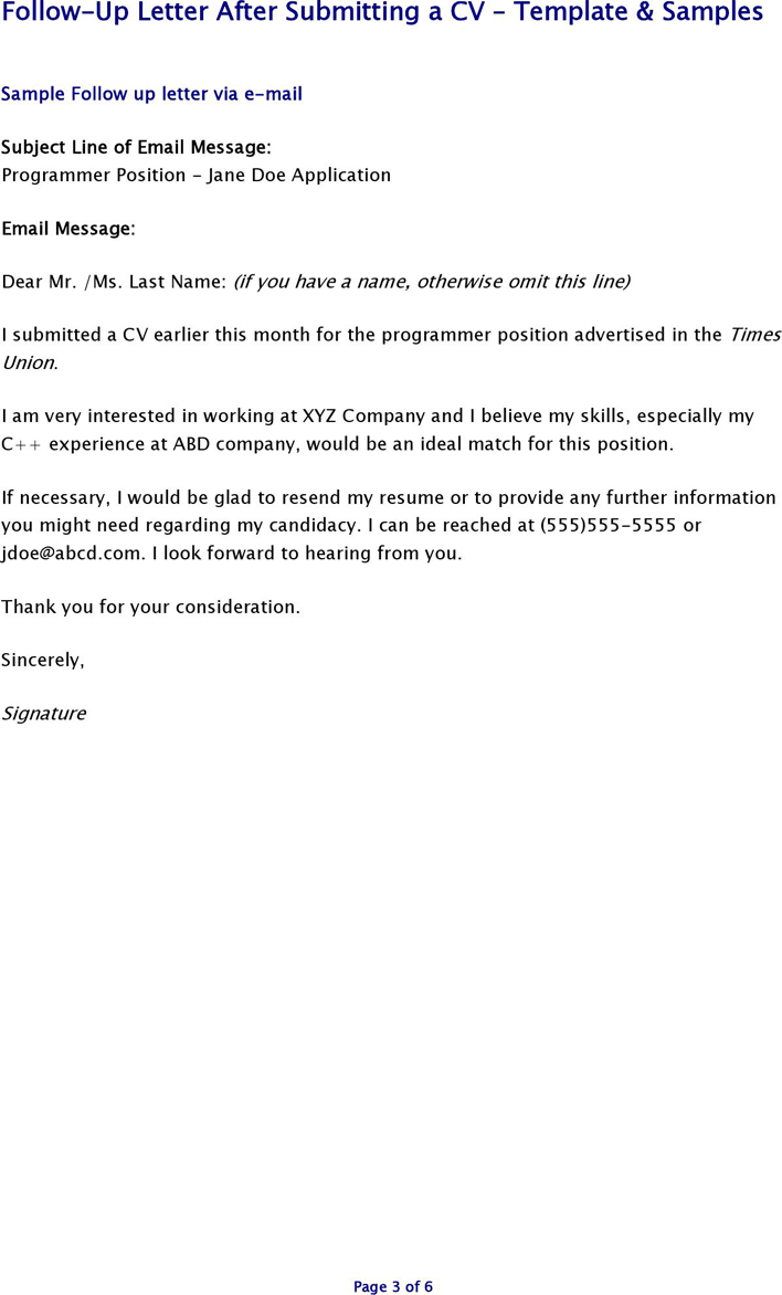 Follow Up Letter After Submitting A CV Page 3