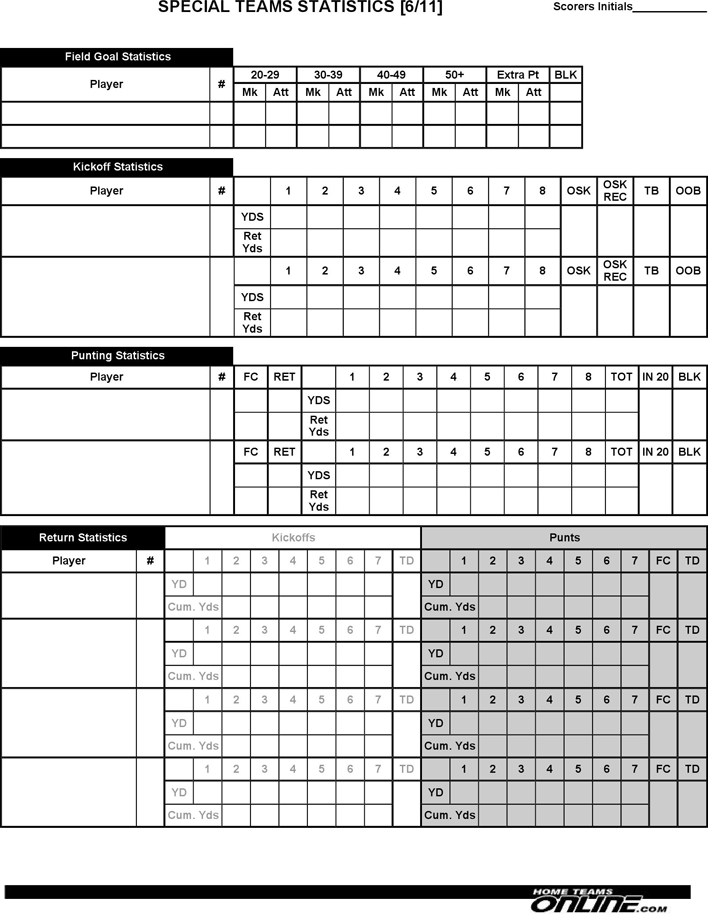 Football Scoresheets (1 Team) Page 6