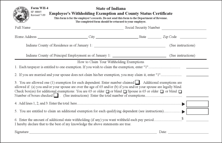 Indiana State Withholding Form