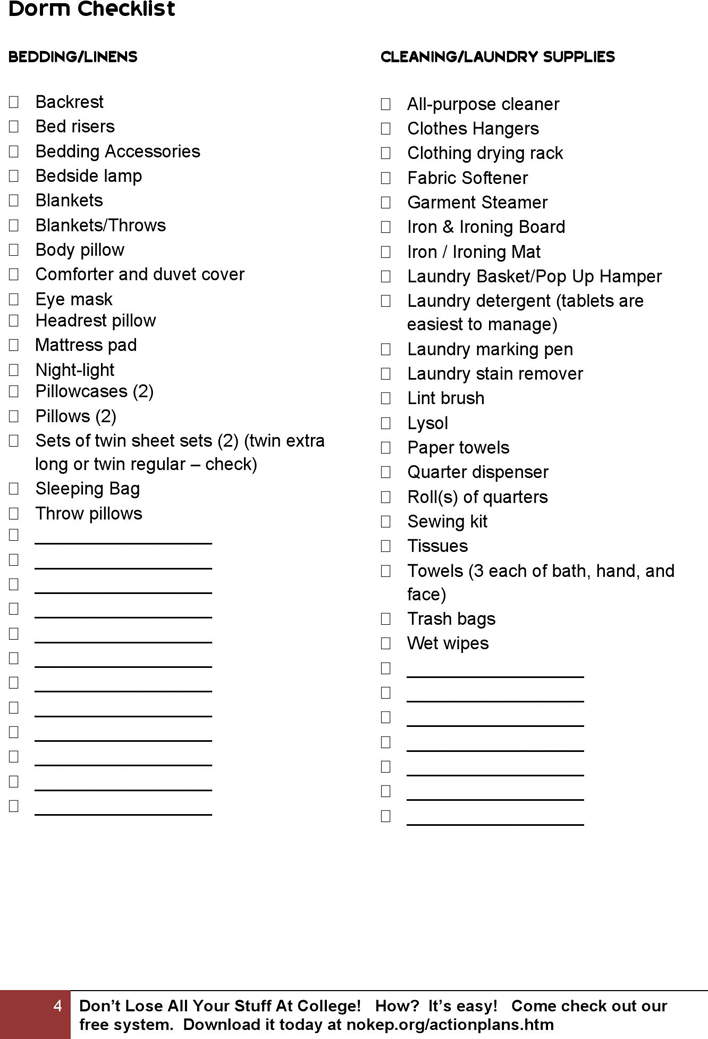 Full Dorm Checklist Page 4
