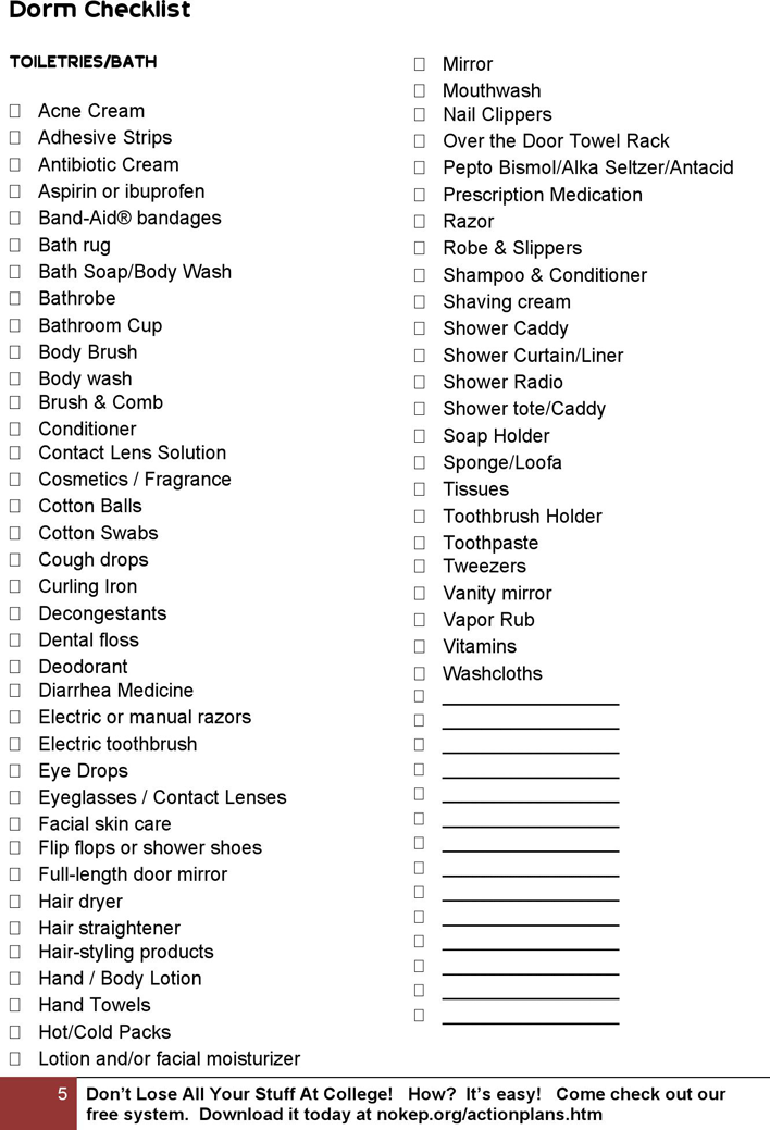 Full Dorm Checklist Page 5
