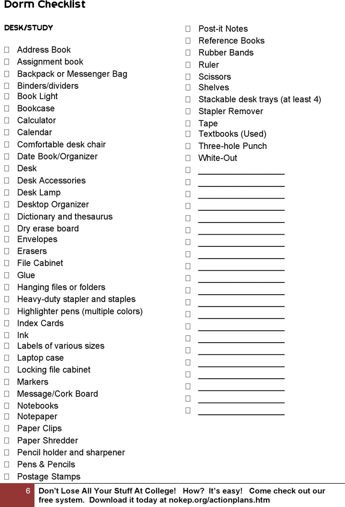 Full Dorm Checklist Page 6
