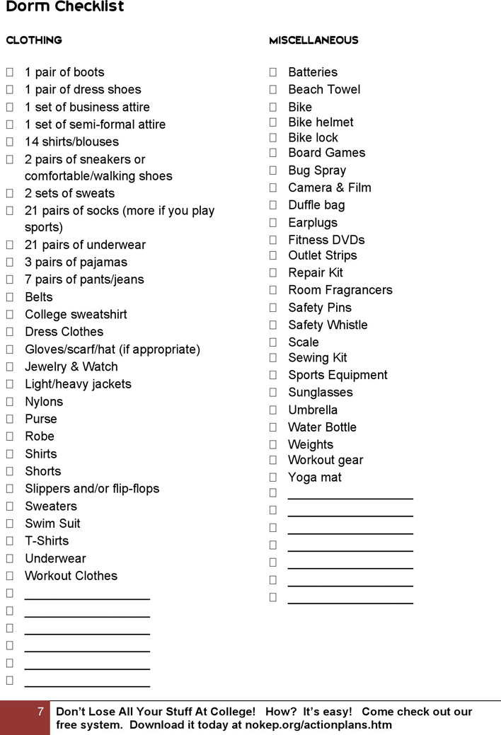 Full Dorm Checklist Page 7