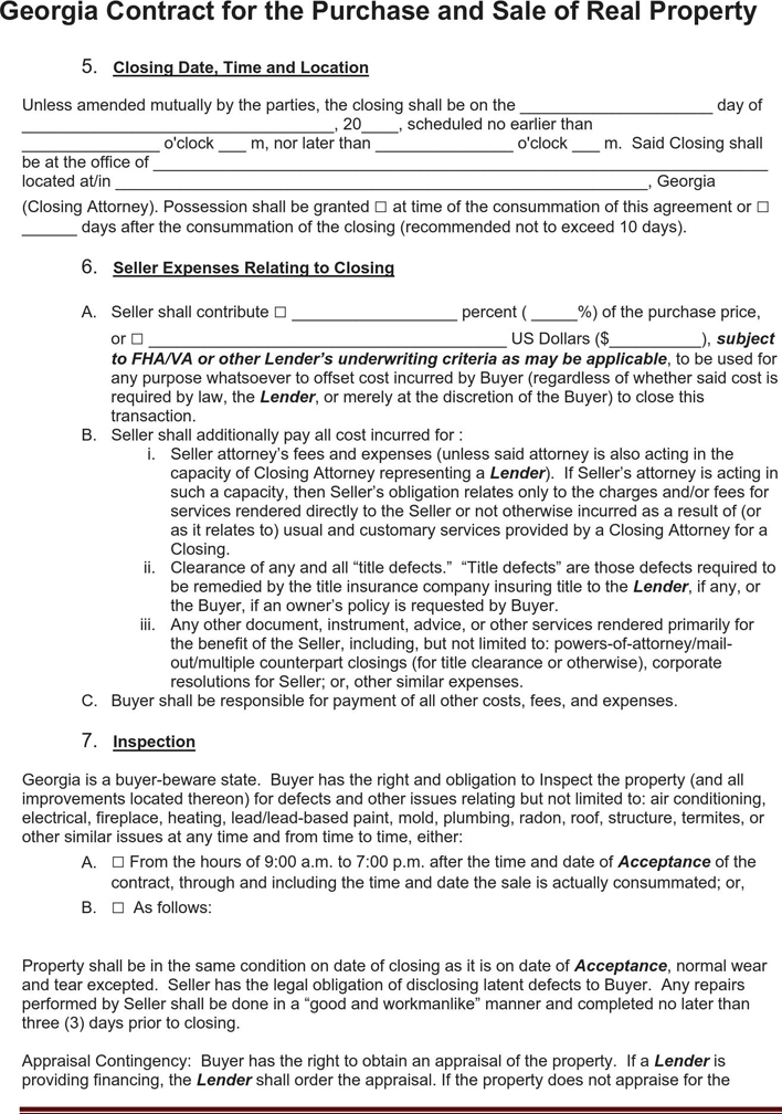 Georgia Contract for the Purchase and Sale of Real Property Form Page 4